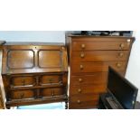 Oak bureau and an oak chest of drawers
