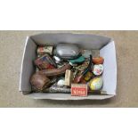 Box of assorted, tins, pipes etc.