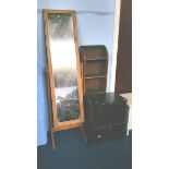 Bookcase, cheval mirror etc.