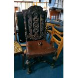 Carved oak hall chair