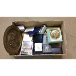 Box of assorted, powder compacts etc.