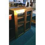 Oak glazed bookcase etc.