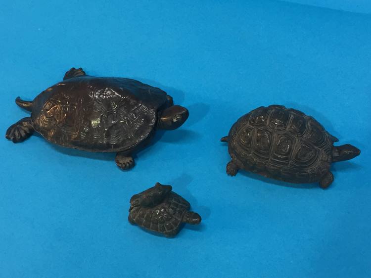 A family of 3 bronze turtles