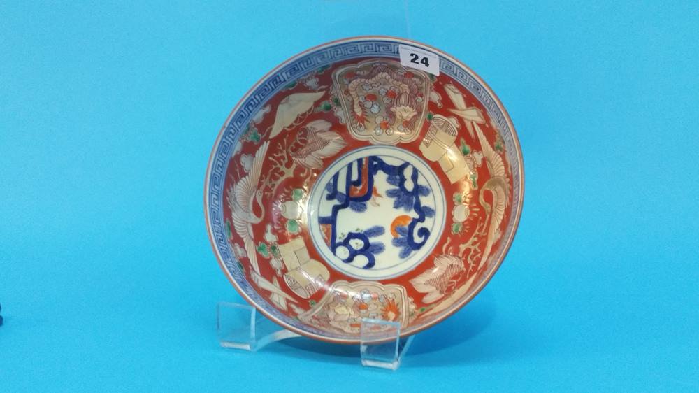 A Chinese terracotta teapot and Chinese Imari circular bowl - Image 2 of 8