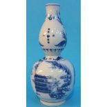 A Chinese blue and white double baluster shaped vase, decorated with figure, mark in underglaze