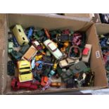 2 Trays of die cast toys, including boxed Corgi Circus Horse Transporter