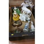 Tray of assorted figures, including Coalport, Nao etc.