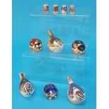 Four Royal Crown Derby thimbles, 3 birds paperweights and 3 insects (all with gold stoppers)