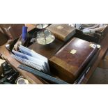 Walnut box, assorted books, silver plate