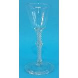 A Georgian air twist wine glass with bulbous knop, double opaque airtwist and folded foot, 16.5cm