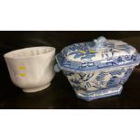 Jelly mould and a blue and white tureen