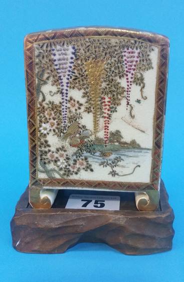 A late 19th century / early 20th century Satsuma rectangular vase and stand, decorated with birds - Image 2 of 4