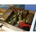 Box of assorted including white metal mounted riding crop, oak smokers cabinet, collection of hat