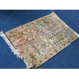 A modern Persian rug and a modern part silk Oriental rug, 137 cm x 60 cm and 92 cm x 62cm