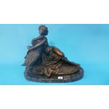 A Reproduction bronze 'Leda and the Swan' on a marble base