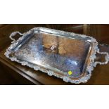 A large silver plated two handled tea tray