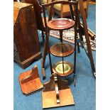 A mahogany 3 tier cake stand and two corbels