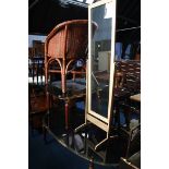 Cheval mirror, 2 glass tables etc.