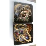 2 Trays of costume jewellery