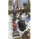 Spelter, lamp, bell, figures etc.