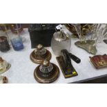 Pair of inkwells, blotter etc.