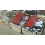 Dolls, dolls pram and box of china