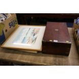 Collection of watercolours and a writing slope etc.