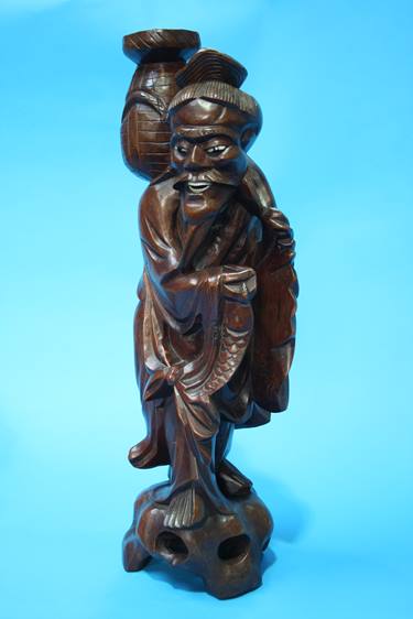 An Oriental carved rootman figure and two posy holders - Image 4 of 5
