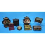 A collection of biscuit tins to include; Huntley and Palmer, Islamic table tin, collection of books,
