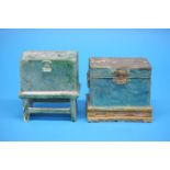 Two Tang dynasty chests on stands, glazed in ochre and turquoise. 14 cm high 12 cm wide and 12.5