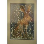 John Hollis, watercolour, signed, 'An English brown hare in the snow'. 26cm x 17cm. John Hollis is a