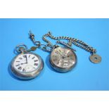 A 1st World War Military pocket watch and a silver pocket watch and Albert chain, the inside