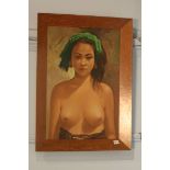 Hasim (1921-1982), oil on board, signed, '1/4 length nude potrait'. 64 x 44cm