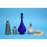 An Okra conical shaped lustre glass scent bottle, a Wedgwood atomiser etc. (4)