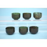 Six spinach Jade wine cups. 3.8 cm diameter