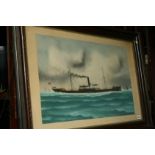 F Corpuz, watercolour, signed dated 1909, 'Antwerp, steam sailing ship Invergyle'. 44 x 69cm