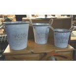 Three graduated garden and flower buckets