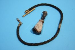 A 19th century Albert with gold mounts and dog catch and an agate and silver seal