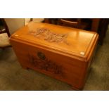 Carved Oriental Camphor wood chest