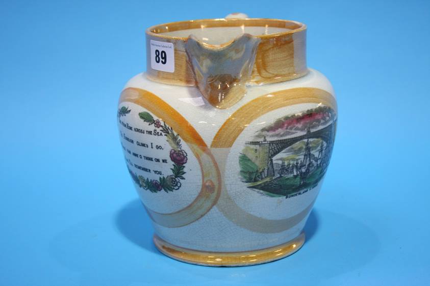 A Sunderland lustre jug, probably by Scott, featuring a verse 'The Sunderland Bridge and two ships' - Image 6 of 8