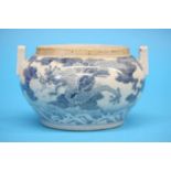 An 18th/19th Century Oriental blue and white censer, decorated with a five clawed dragon,