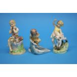 Three Royal Worcester figures 'April', 'June' and 'August', black printed marks (3)