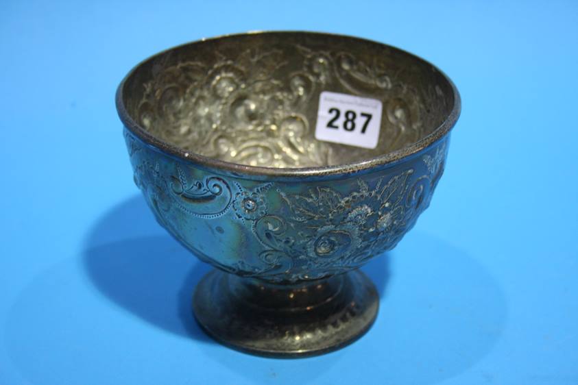 A silver embossed pedestal bowl, weight 7.1oz