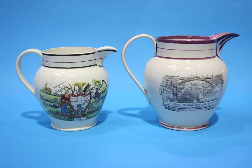 2 Dixon and Co. Sunderland jugs 'The Mariners Arms' and 'The Harvesters Arms'