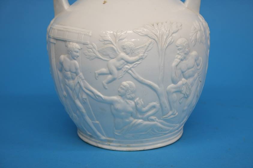 A 19th century porcelain Portland vase on a polished white ground, with classical relief figure of a - Image 3 of 7