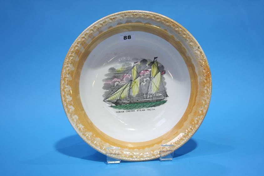 A Scott of Sunderland lustre bowl, Noran Creina steam - yatch (sic)