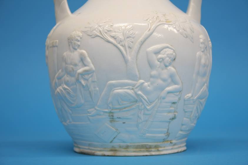 A 19th century porcelain Portland vase on a polished white ground, with classical relief figure of a - Image 7 of 7