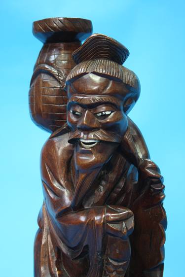 An Oriental carved rootman figure and two posy holders - Image 5 of 5