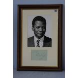 Sidney Poitier, signature in fountain pen, dedicated 'To Paul', mounted and framed