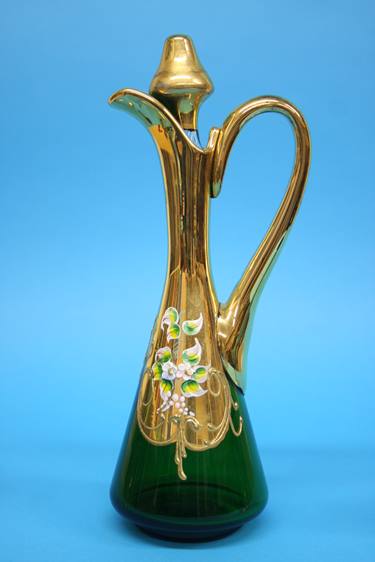 A Continental coloured glass liqueurs set comprising gilt and enamelled decanter and six small - Image 4 of 8